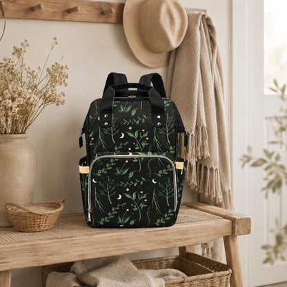 Diaper Backpack with Moon Floral Print, Baby Travel Bag, Mom Backpack