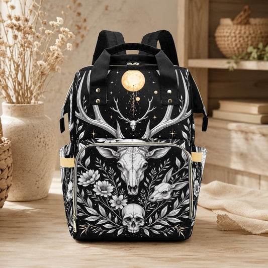 Gothic Diaper Backpack, Deer Skull Baby Bag, Celestial Mom Backpack
