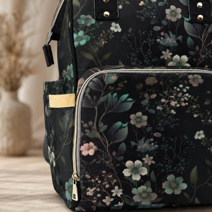 Dark Floral Backpack, Botanical Laptop Backpack, Nature Print Bag