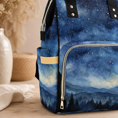 Mountain Diaper Bag Backpack with Night Sky Print, Woodland Baby Bag, Mom Backpack