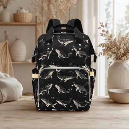 Whale Diaper Bag Backpack, Ocean Baby Travel Bag, Nursery Organizer for Moms