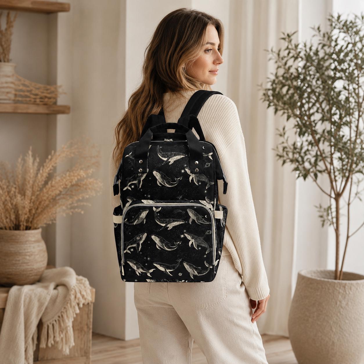Whale Diaper Bag Backpack, Ocean Baby Travel Bag, Nursery Organizer for Moms