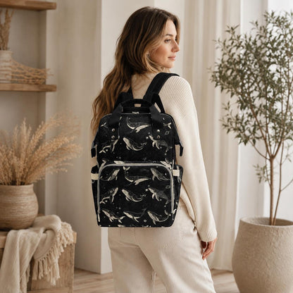 Whale Diaper Bag Backpack, Ocean Baby Travel Bag, Nursery Organizer for Moms
