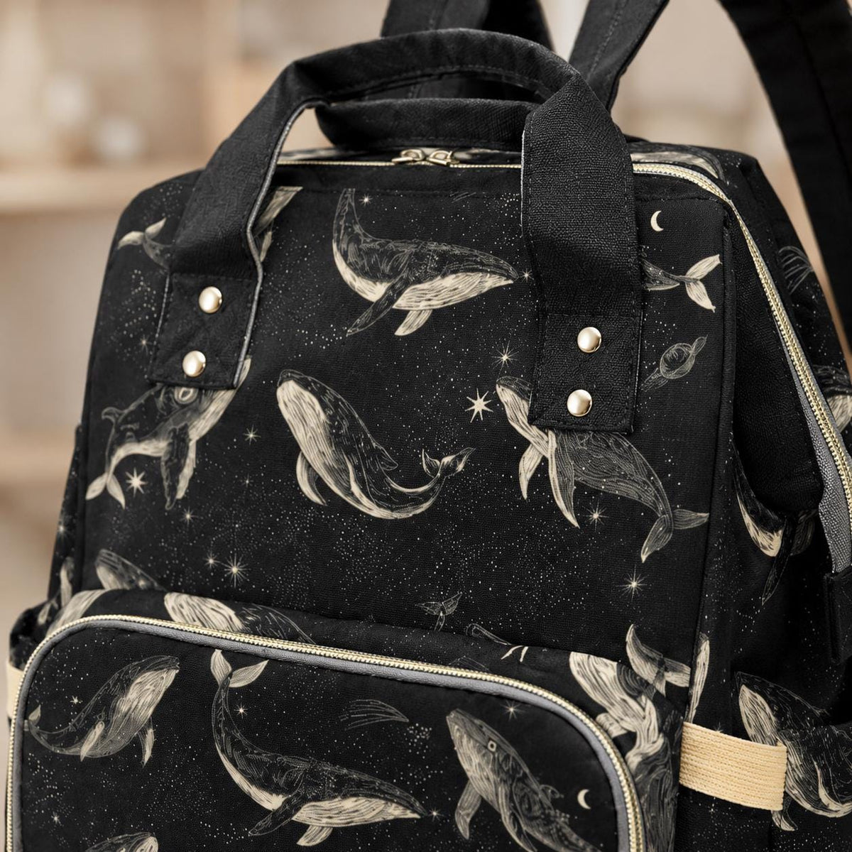 Whale Diaper Bag Backpack, Ocean Baby Travel Bag, Nursery Organizer for Moms