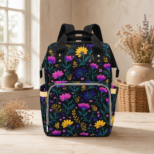 Floral Diaper Bag Backpack, Wildflower Mom Bag, Baby Travel Organizer