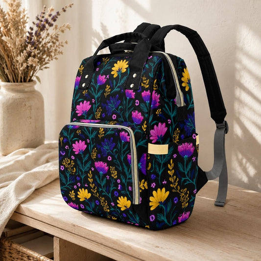 Floral Diaper Bag Backpack, Wildflower Mom Bag, Baby Travel Organizer