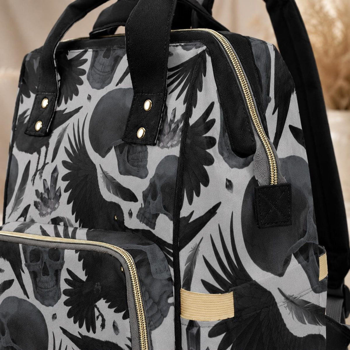 Diaper Bag Backpack, Raven Skull Goth Mom Backpack, Baby Travel Nursery Organizer