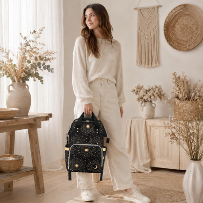 Celestial Diaper Bag Backpack, Sun Moon Baby Travel Bag, Mom Backpack Organizer