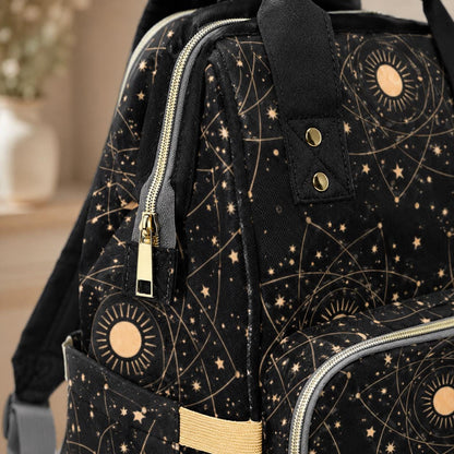 Celestial Diaper Bag Backpack, Sun Moon Baby Travel Bag, Mom Backpack Organizer