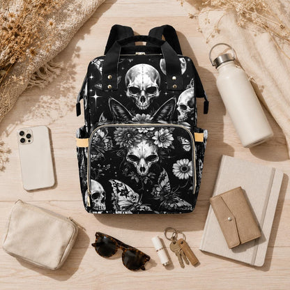Skull Butterfly Backpack Black Gothic School Bag Halloween Gift for Teens and Adults