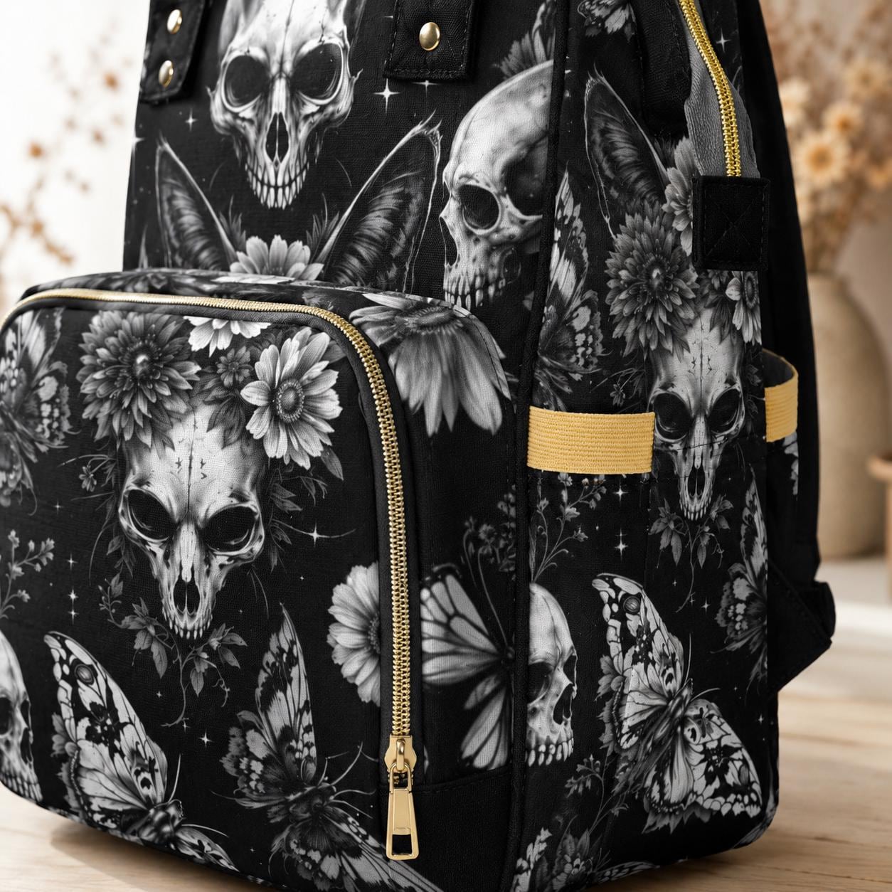 Skull Butterfly Backpack Black Gothic School Bag Halloween Gift for Teens and Adults