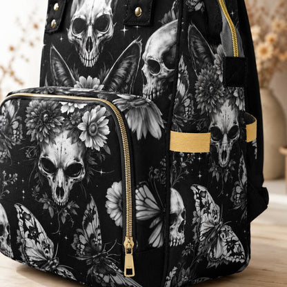 Skull Butterfly Backpack Black Gothic School Bag Halloween Gift for Teens and Adults