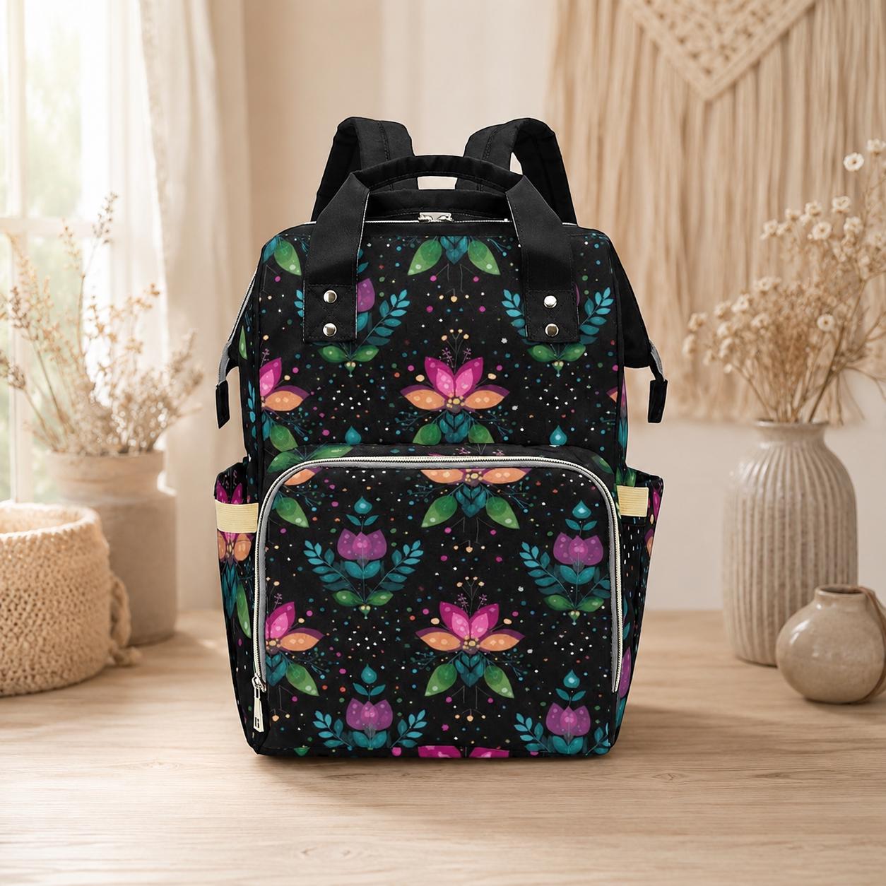 Folk Art Tulip Diaper Bag Backpack, Boho Baby Travel Pack for Moms