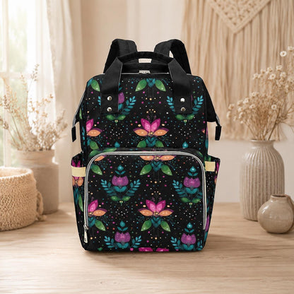 Folk Art Tulip Diaper Bag Backpack, Boho Baby Travel Pack for Moms