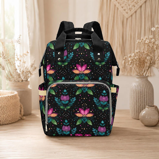 Folk Art Tulip Diaper Bag Backpack, Boho Baby Travel Pack for Moms