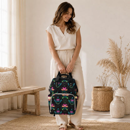 Folk Art Tulip Diaper Bag Backpack, Boho Baby Travel Pack for Moms