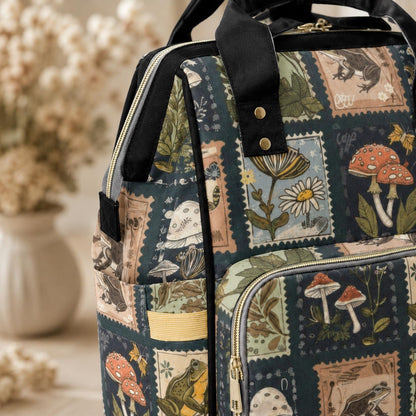 Frog Diaper Bag Backpack, Nature Stamp Baby Bag, Nursery Organizer