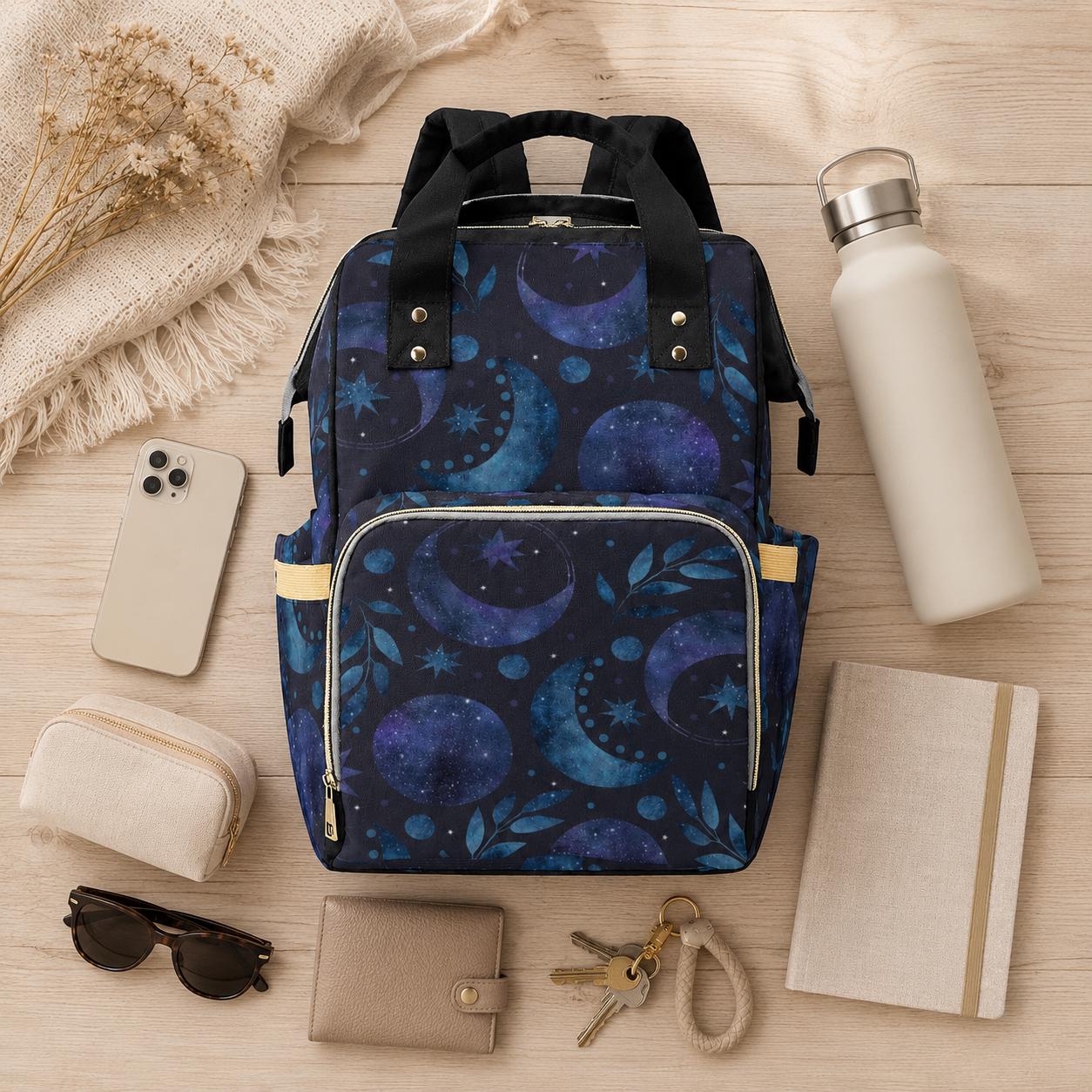 Diaper Bag Backpack, Moon Print Baby Travel Bag, Nursery Organizer Mom Backpack