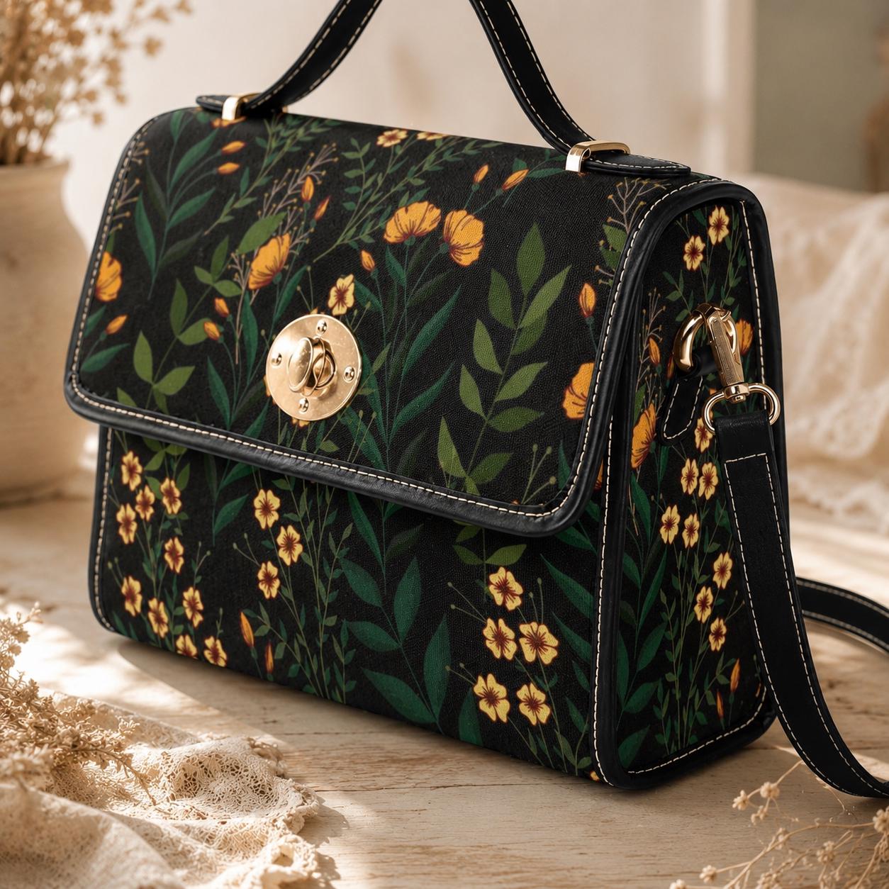 Floral Crossbody Bag, Wildflower Satchel Purse, Botanical Top Handle Handbag