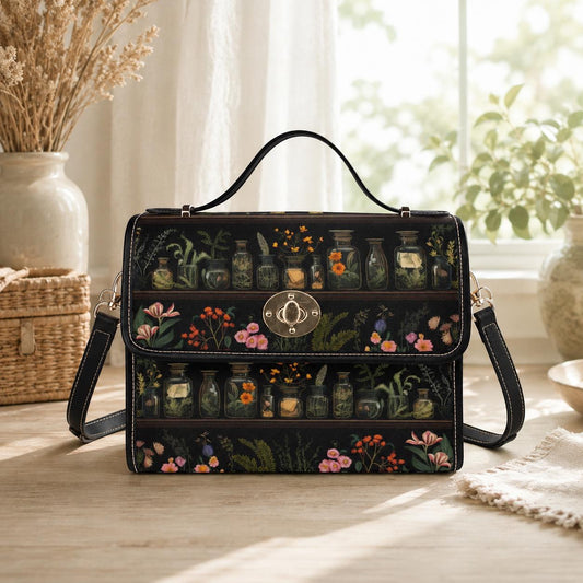 Vintage Apothecary Jars Tote Bag – Herbs & Flowers Illustration