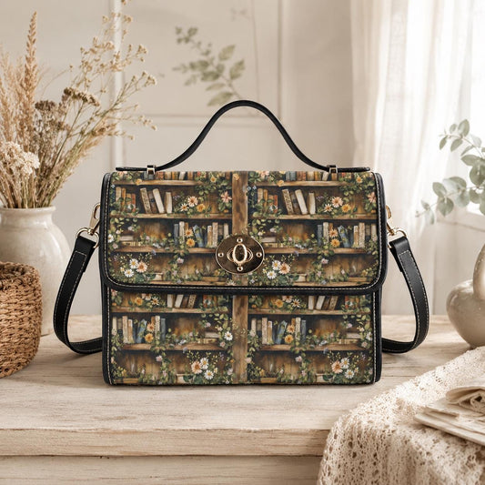 Vintage Bookshelf Cottagecore Handbag, Library Lover Purse