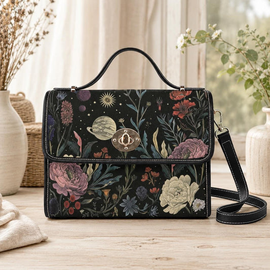 Celestial botanical floral handbag, witchcore purse, astrology bag