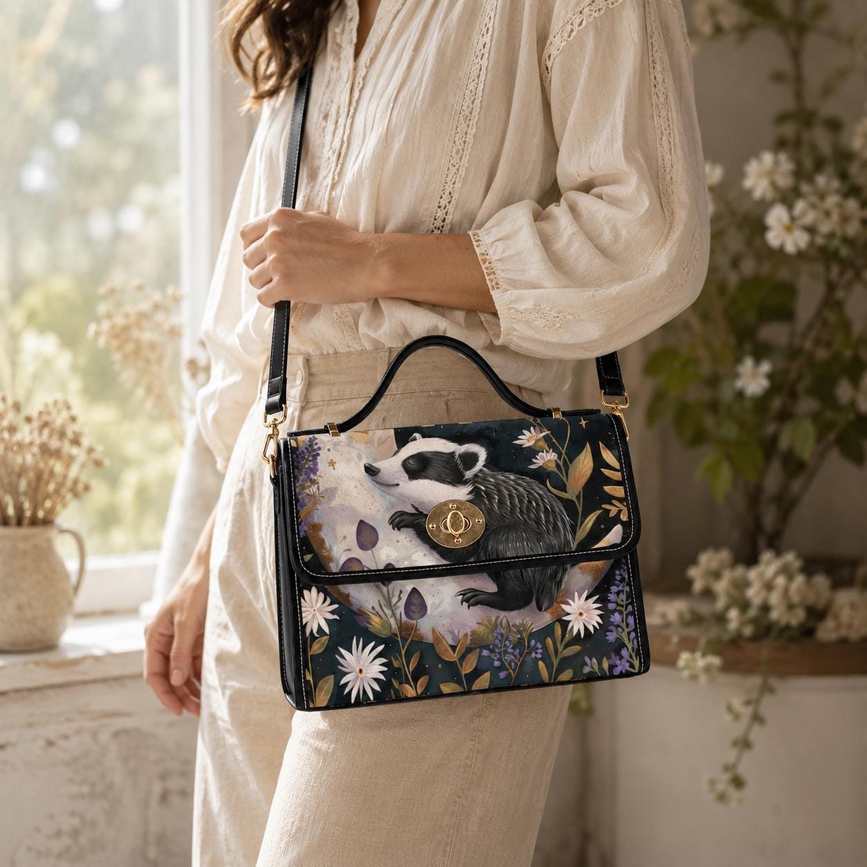Raccoon Satchel Purse, Woodland Crossbody Bag, Cottagecore Handbag, Nature Lover Gift