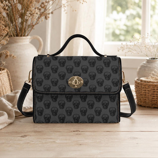Gothic Skull Handbag, Dark Gray Satchel Purse, Crossbody Shoulder Bag