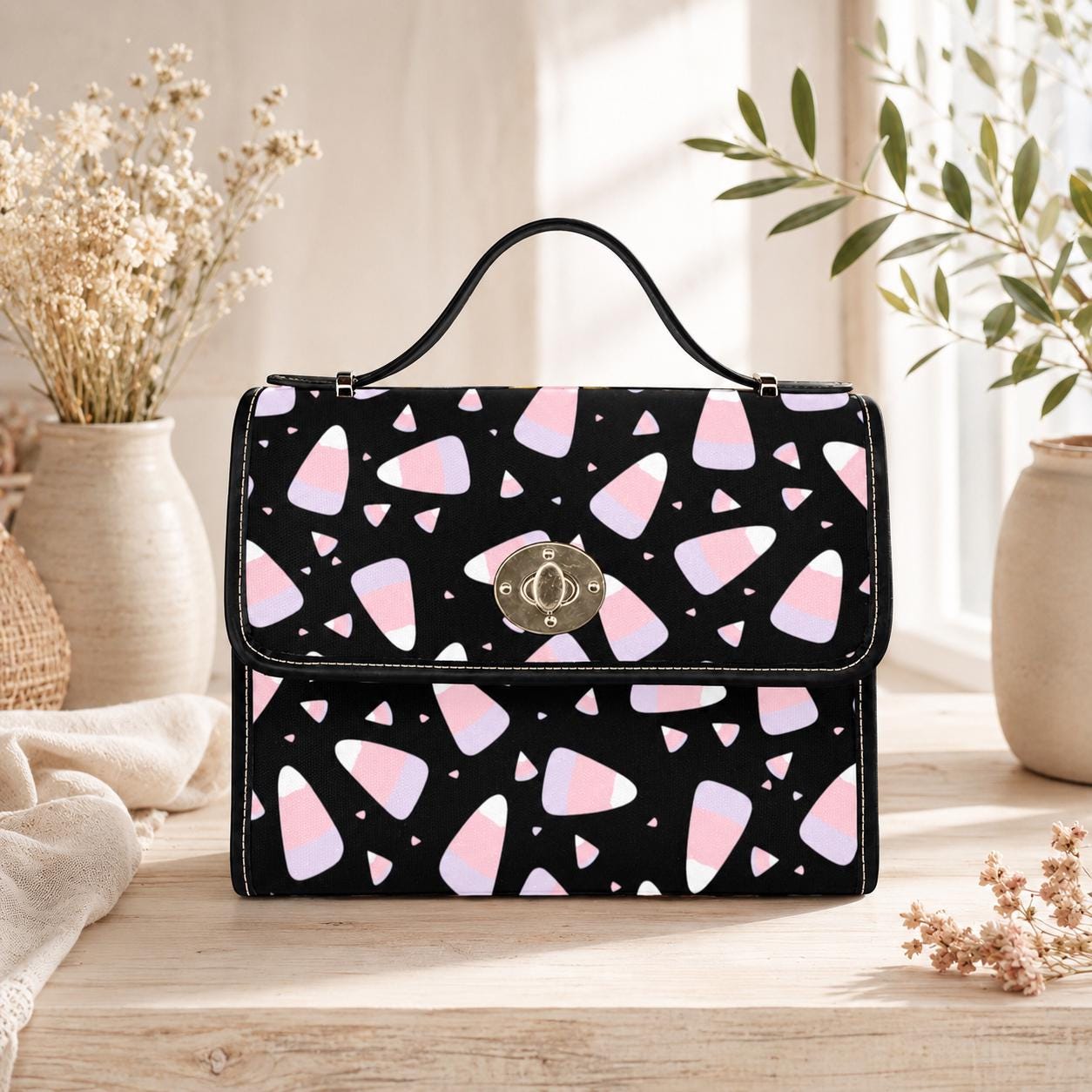 Candy Corn Handbag, Pastel Goth Purse, Cute Halloween Top Handle Bag