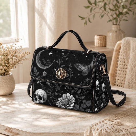 Mystical Moon Skull Bag, Gothic Floral Purse, Celestial Butterfly Handbag, Witchy Night Out Accessory