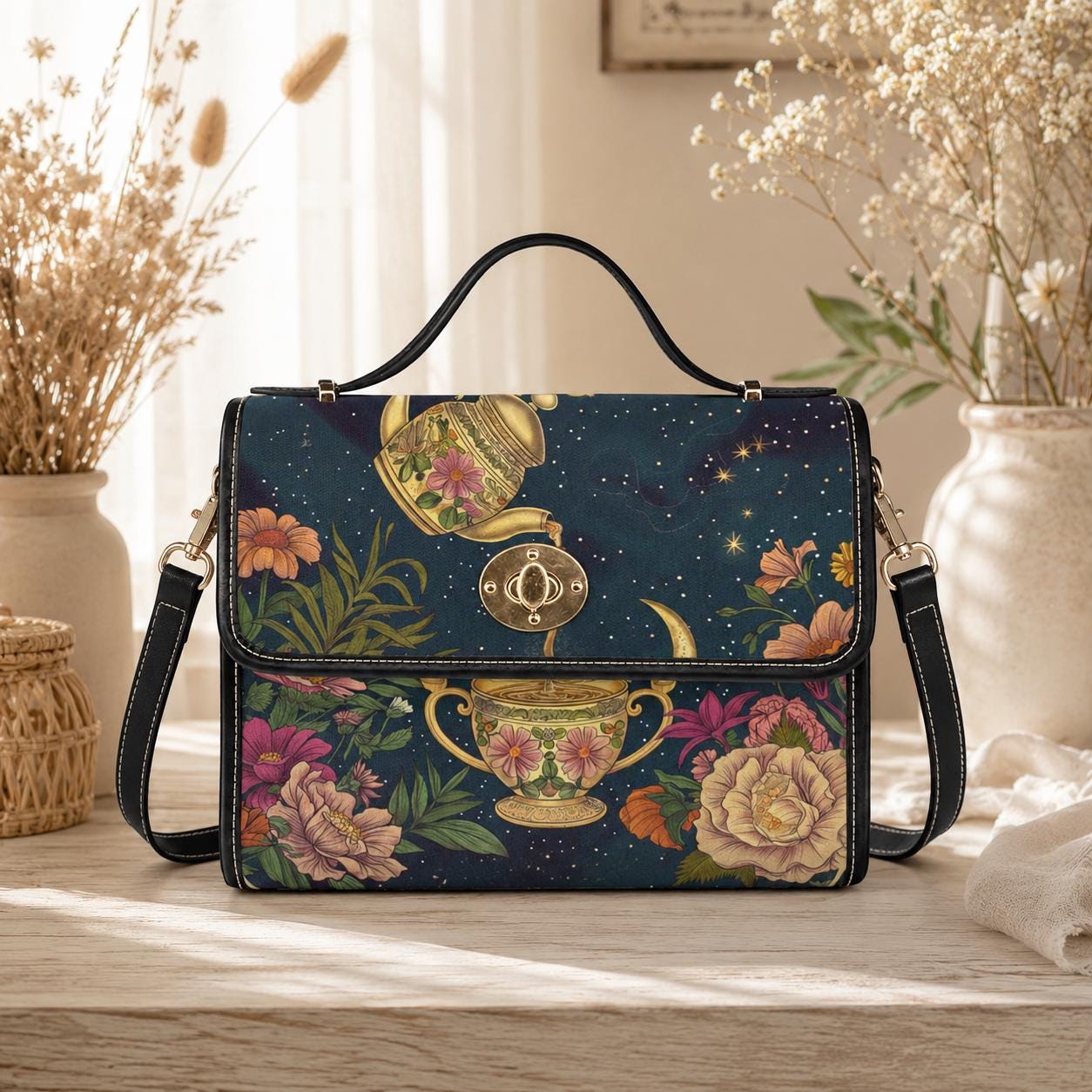 Whimsical Tea Party Purse – 'Spill the Tea' Teapot & Floral Print