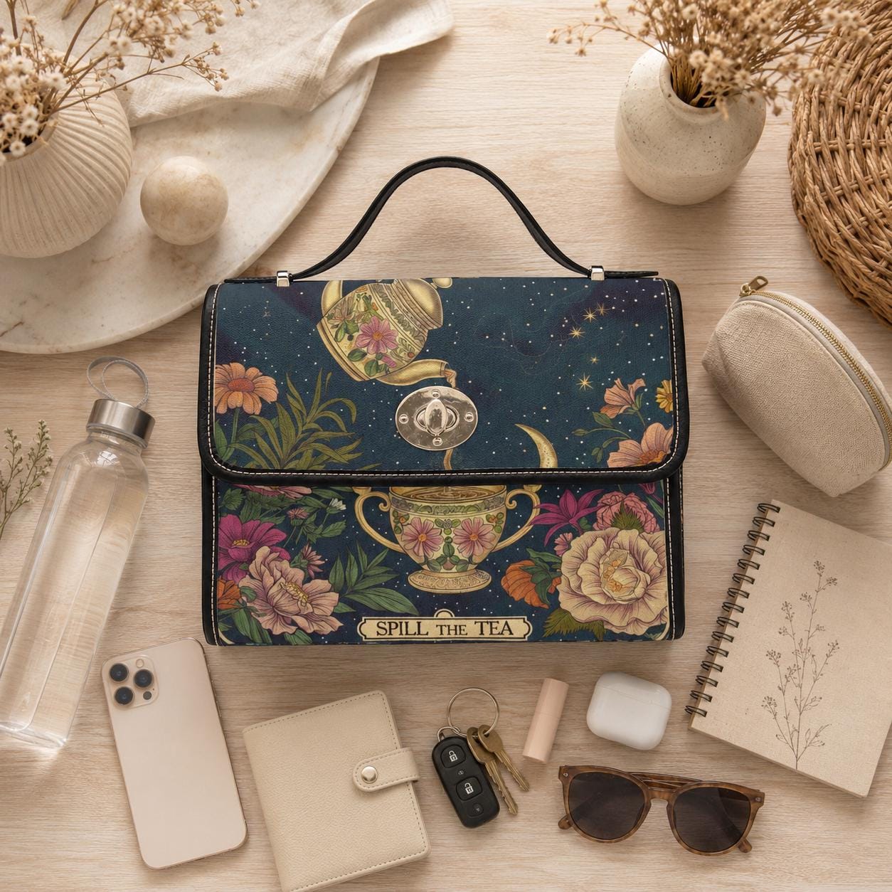 Whimsical Tea Party Purse – 'Spill the Tea' Teapot & Floral Print
