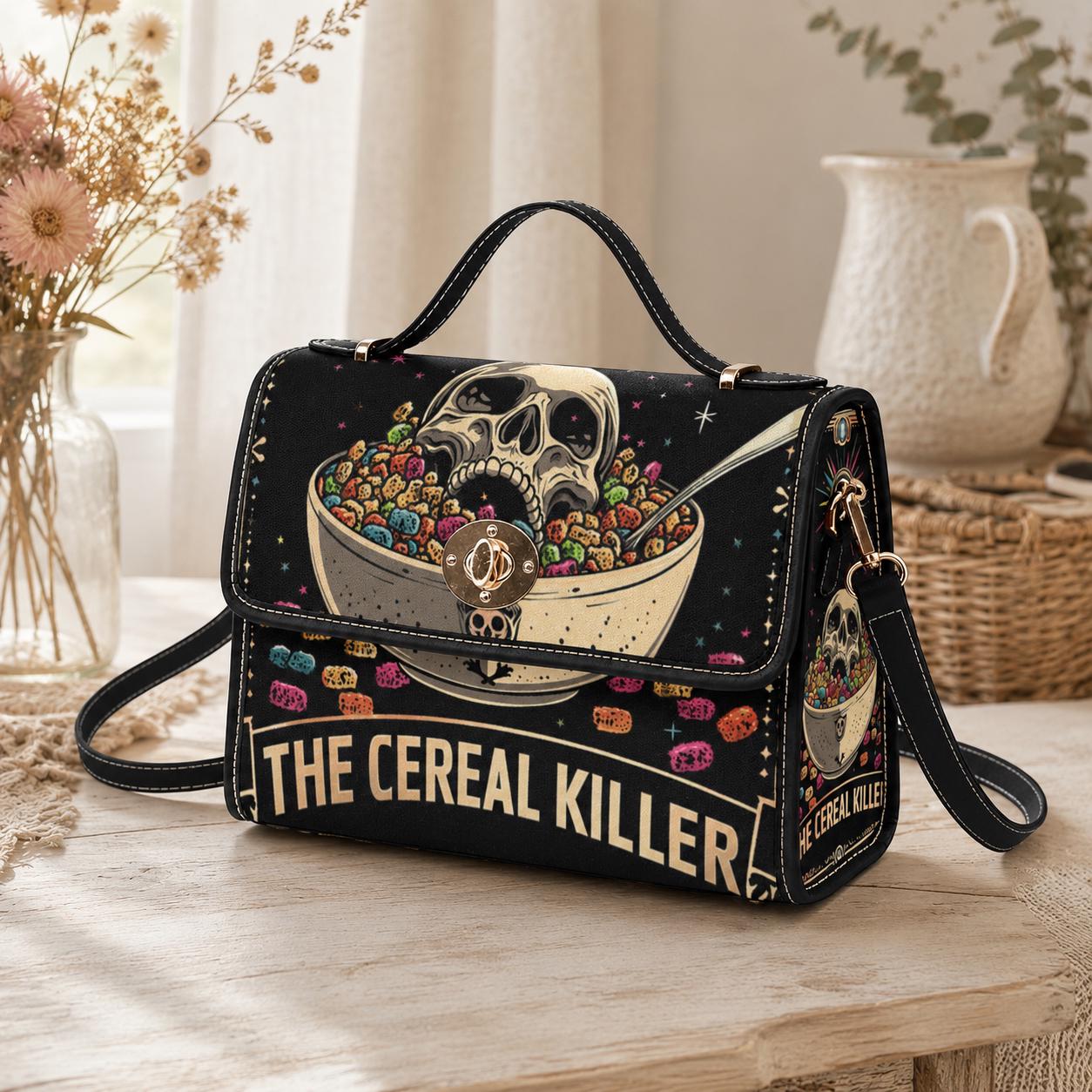 Cereal killer satchel, spooky retro crossbody, skeleton skull purse, halloween novelty handbag, creepy cute shoulder bag,festival horror bag