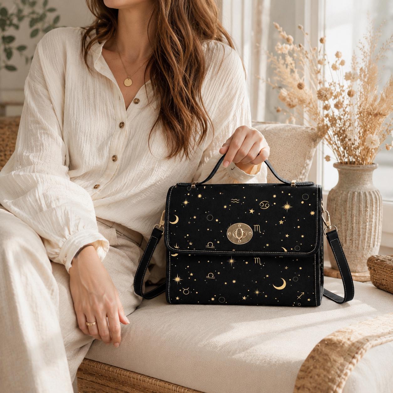 Zodiac Constellation Purse – Gold Astrology Symbols & Stars Pattern