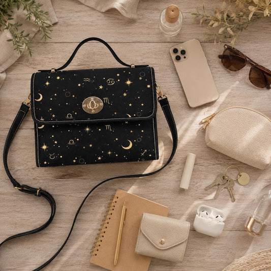 Zodiac Constellation Purse – Gold Astrology Symbols & Stars Pattern