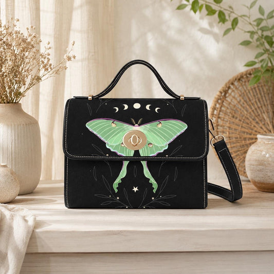 Luna Moth Bag, Mint Green Crossbody, Moon Phase Purse, Celestial Insect Print, Goth Moth Style, Forest Witch Gift, Mystical Bug Accessory