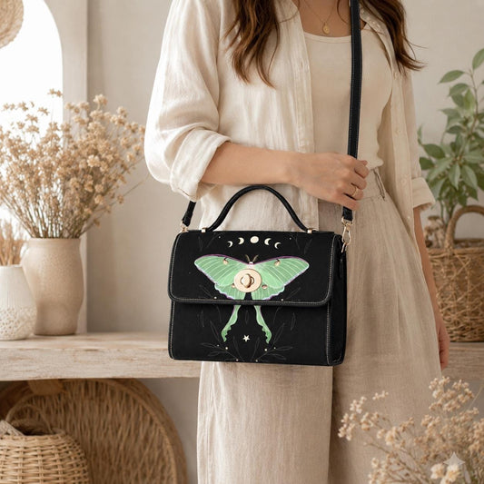 Luna Moth Bag, Mint Green Crossbody, Moon Phase Purse, Celestial Insect Print, Goth Moth Style, Forest Witch Gift, Mystical Bug Accessory