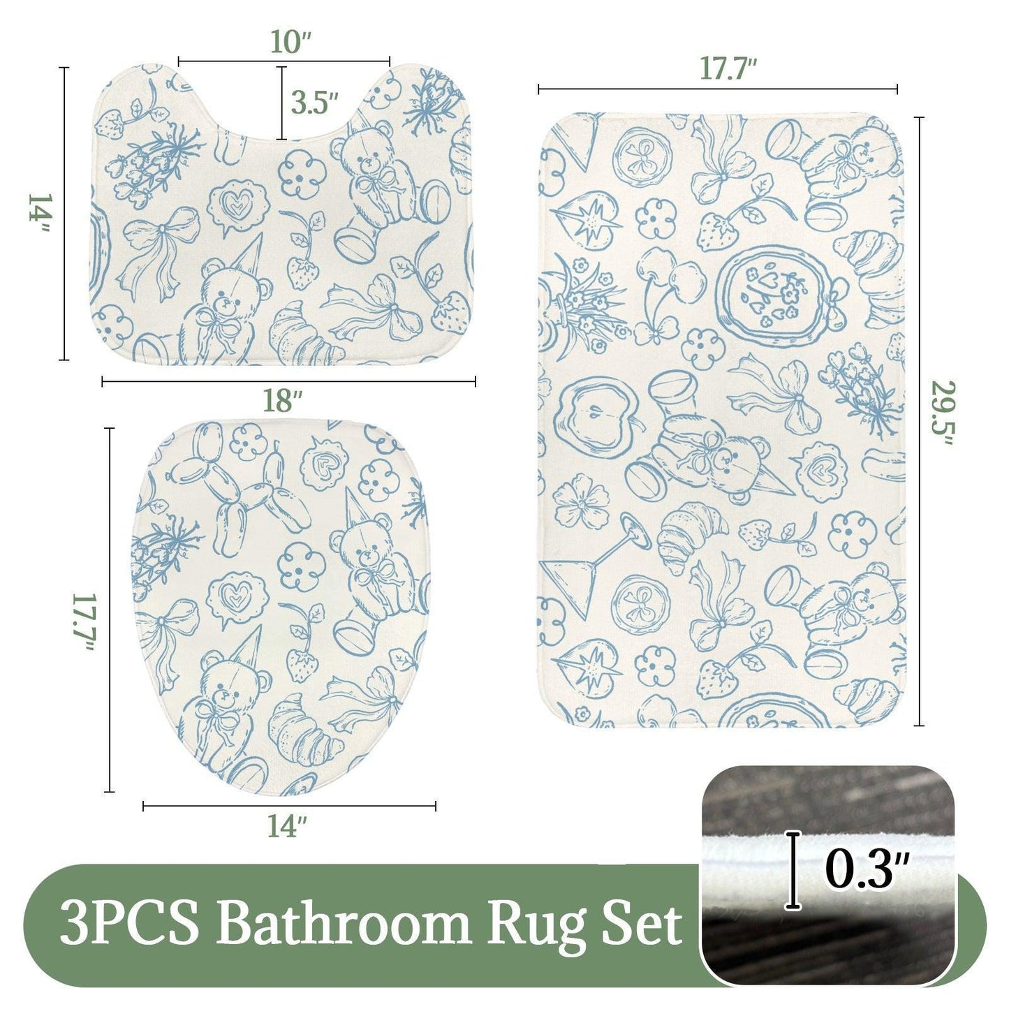 Blue Doodle Shower Curtain, Whimsical Line Art, Cottagecore Bath Decor