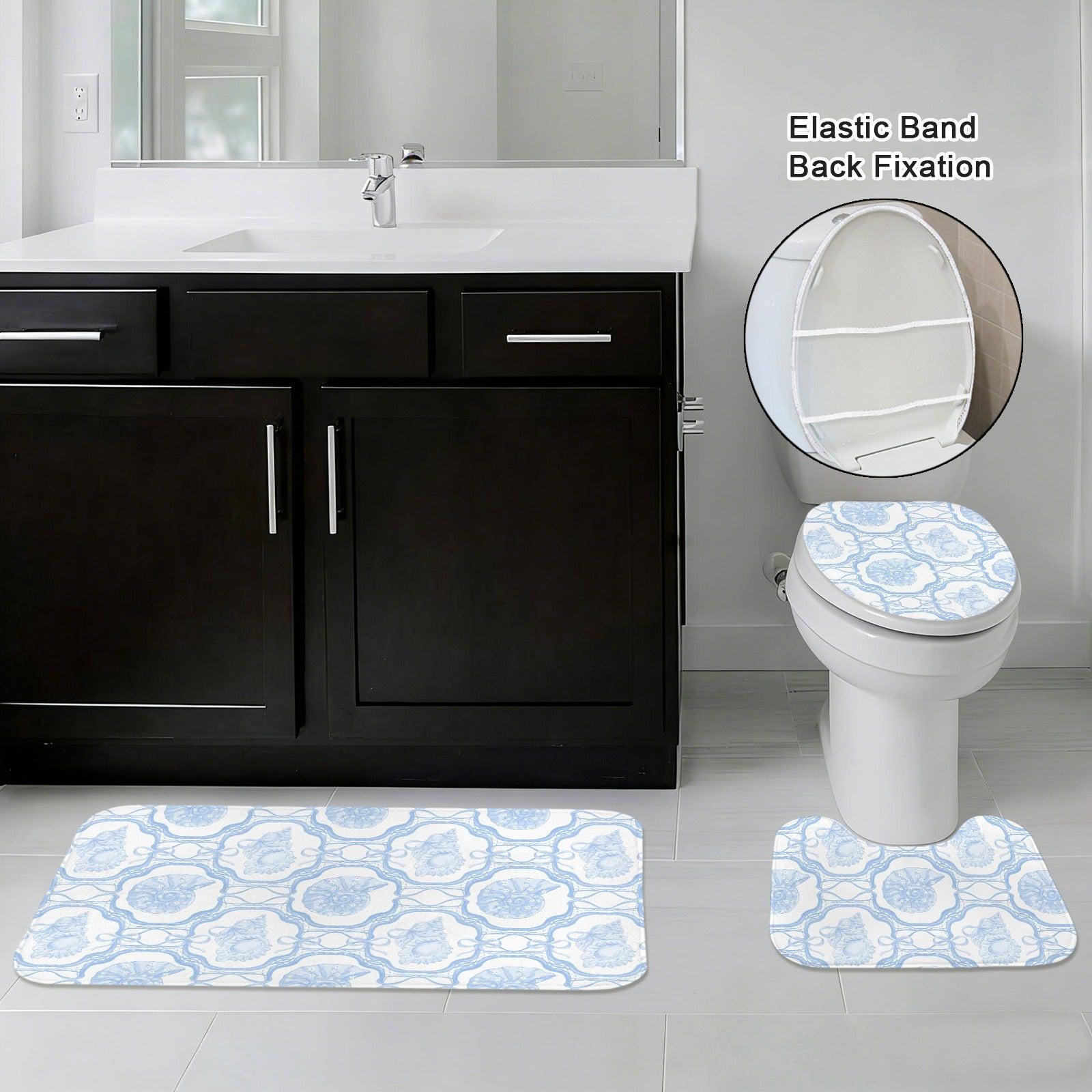 Blue Seashell Shower Curtain, Coastal Lattice Bathroom Decor, Bow Pattern Bath Curtain