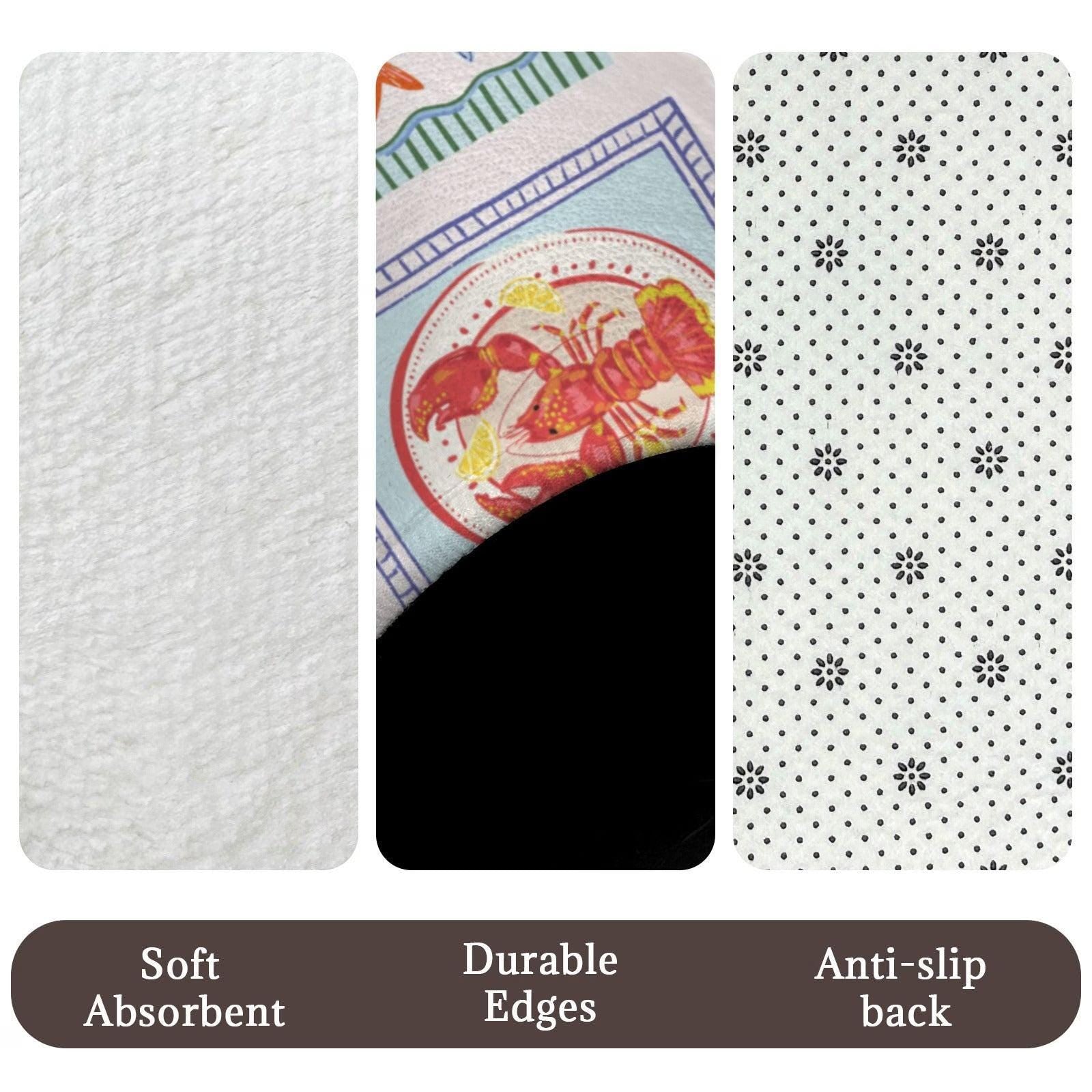 Seafood Tile Shower Curtain, Colorful Coastal Bathroom Decor, Fish Lobster Crab Bath Accent