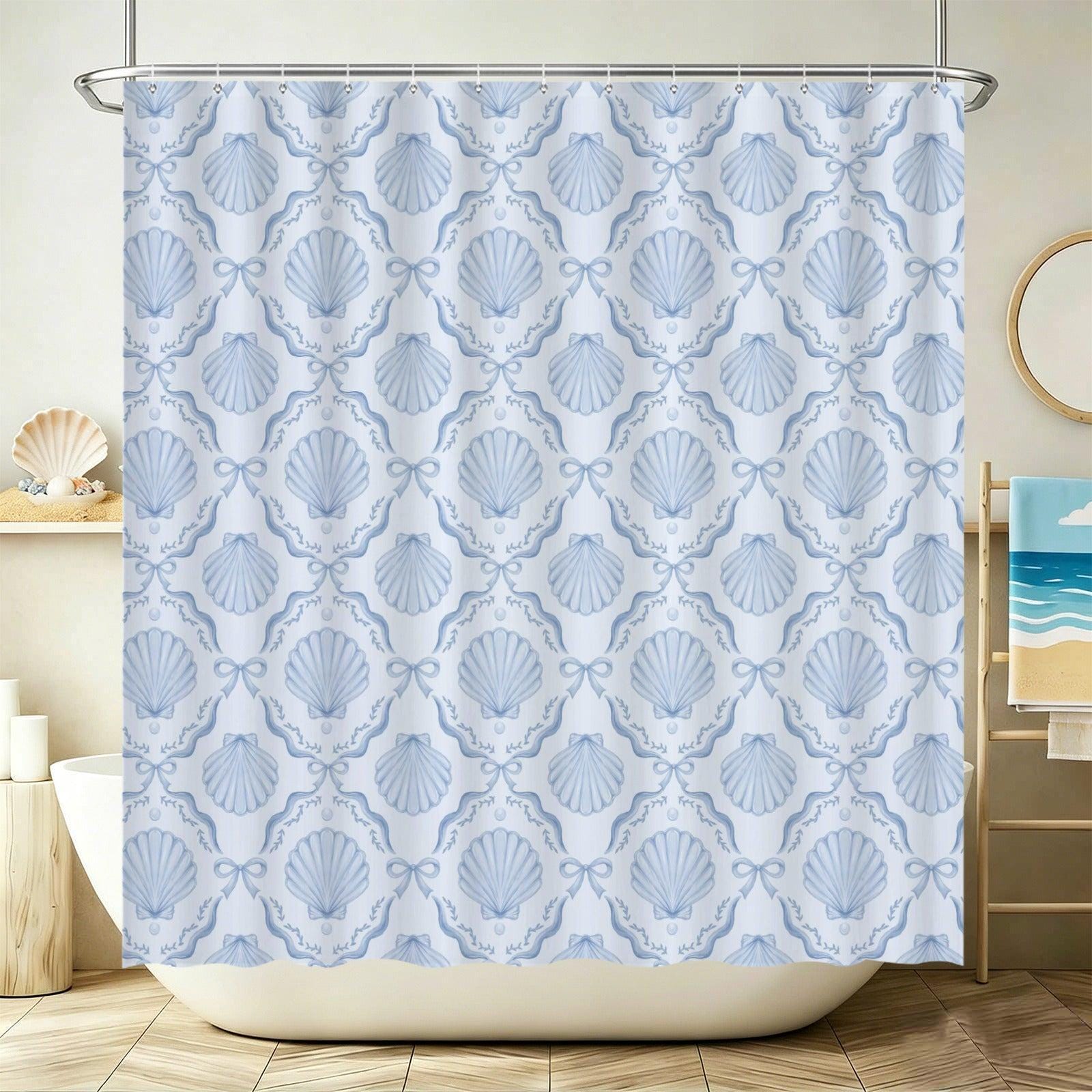Seashell Bow Bathroom Rug Set, Coastal Coquette Mat Decor