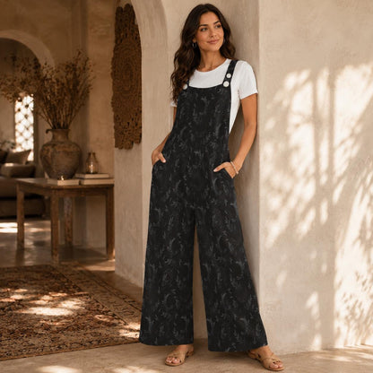 Dark Botanical Jumpsuit, Subtle Moon Print Wide Leg Overalls, Witchy Cottagecore Outfit
