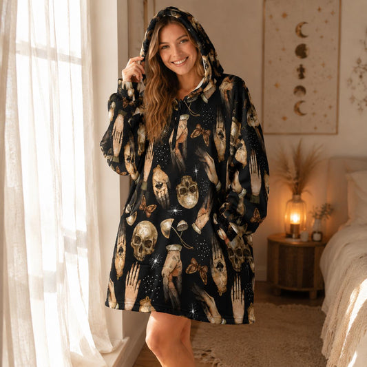 Skull Hand Hooded Blanket, Occult Wearable Throw, Dark Academia Reading Wrap