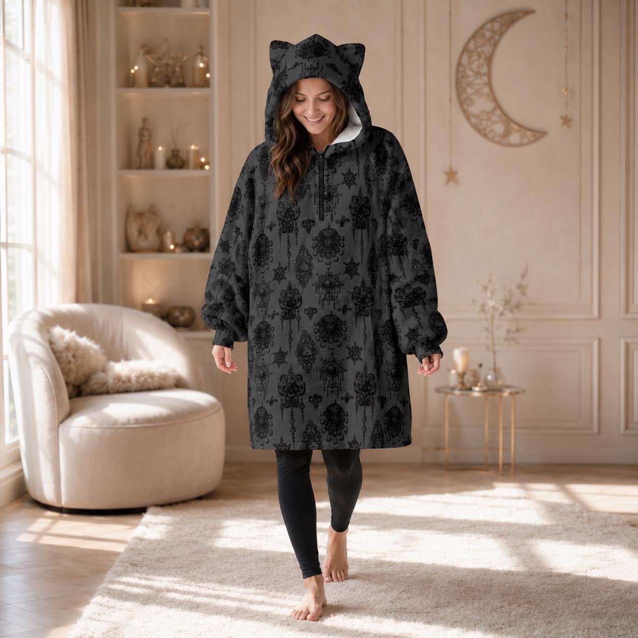 Gothic Hoodie Blanket, Dark Academia Wearable Blanket, Oversized Cozy Lounge Gift