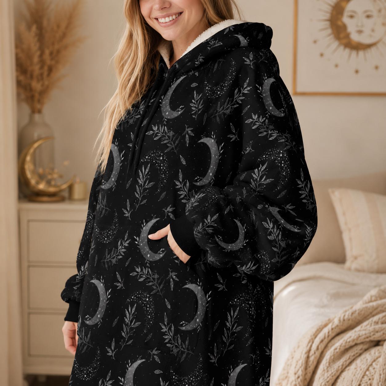 Moon Phase Cat Ear Hooded Wearable Blanket Hoodie