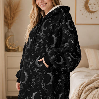 Moon Phase Cat Ear Hooded Wearable Blanket Hoodie