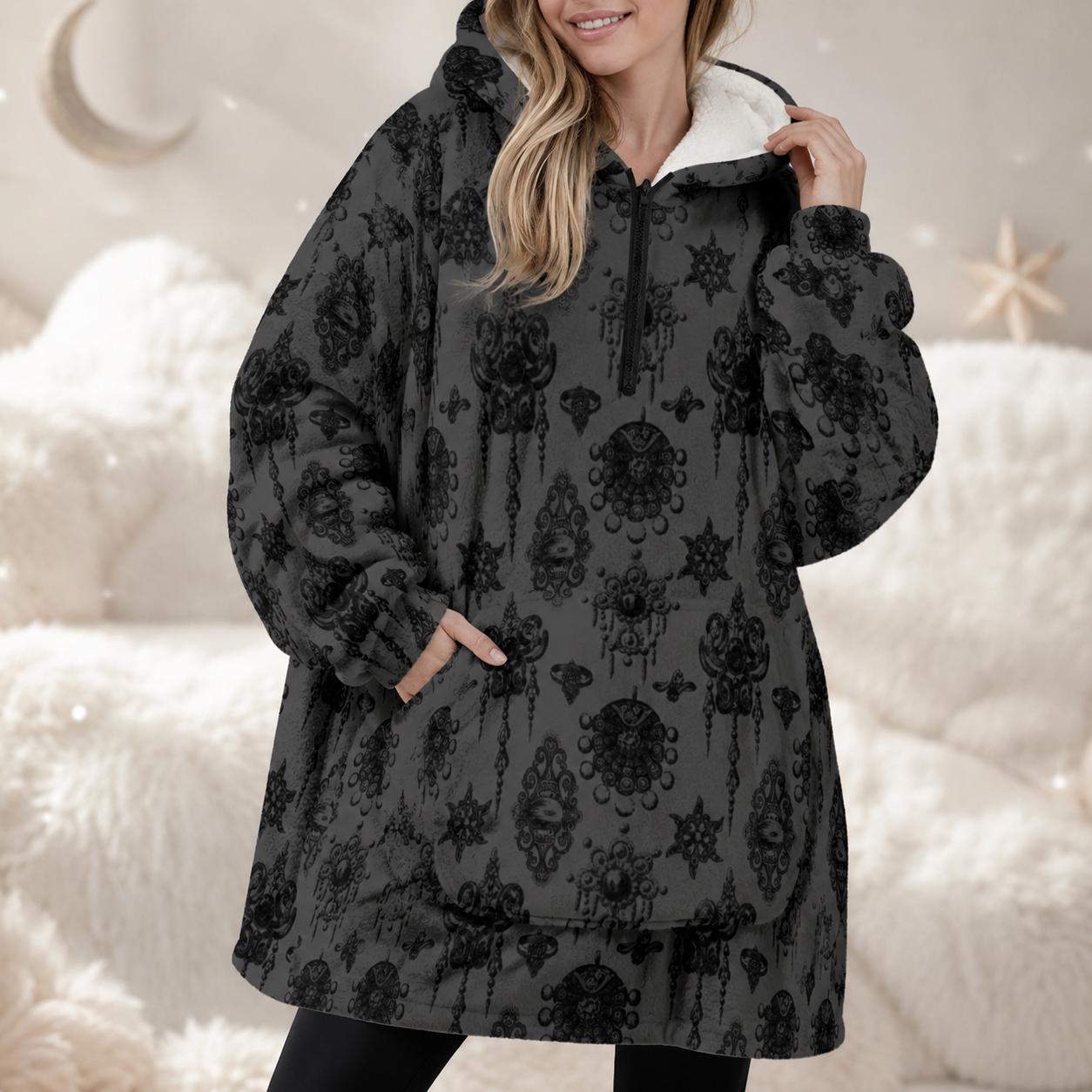 Gothic Hoodie Blanket, Dark Academia Wearable Blanket, Oversized Cozy Lounge Gift