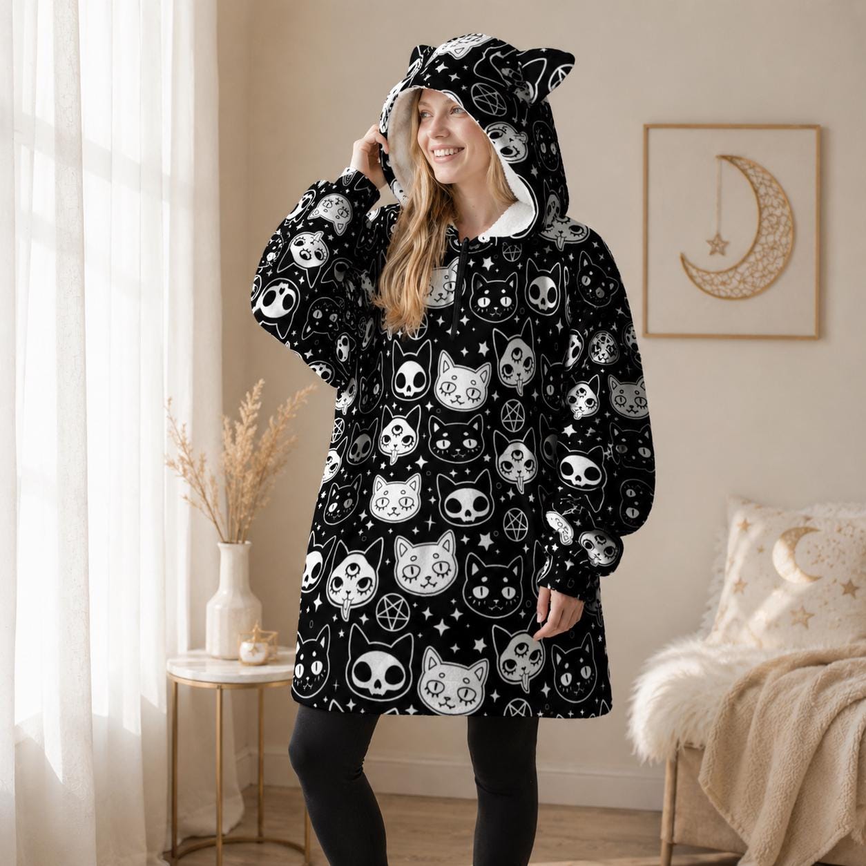 Black Cat Lover Blanket Hoodie