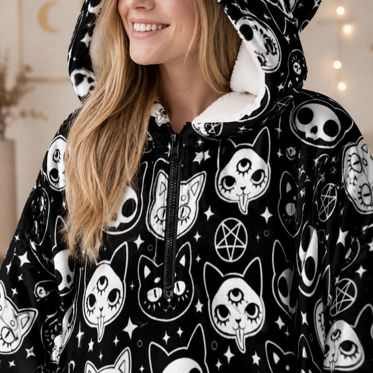 Black Cat Lover Blanket Hoodie