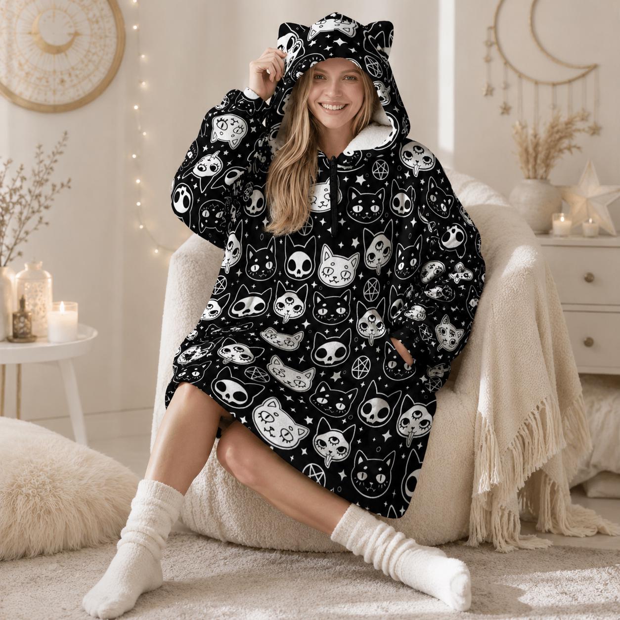 Black Cat Lover Blanket Hoodie